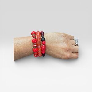 Elegant Red and Black Beaded Bracelet Set